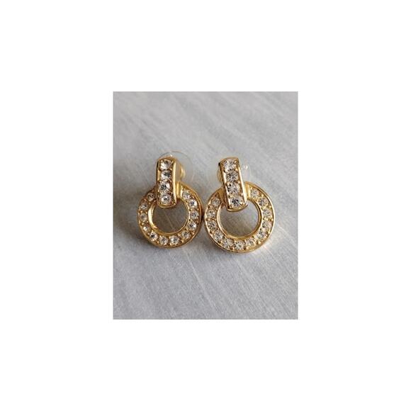 Christian Dior Goldtone & Rhinestone Post Earrings with Rhinestones - Picture 1 of 5